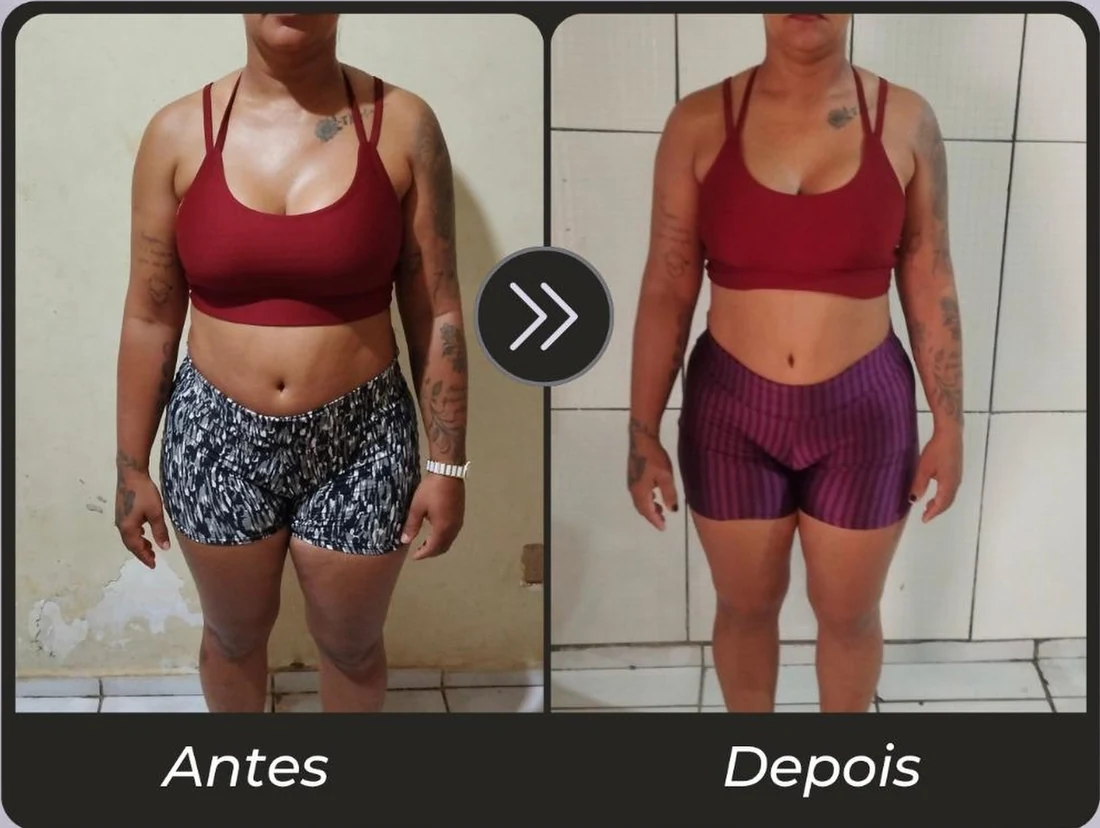 Antes e depois da mesma aluna, vista de frente, conforme publicado por Cristiano Rodrigues